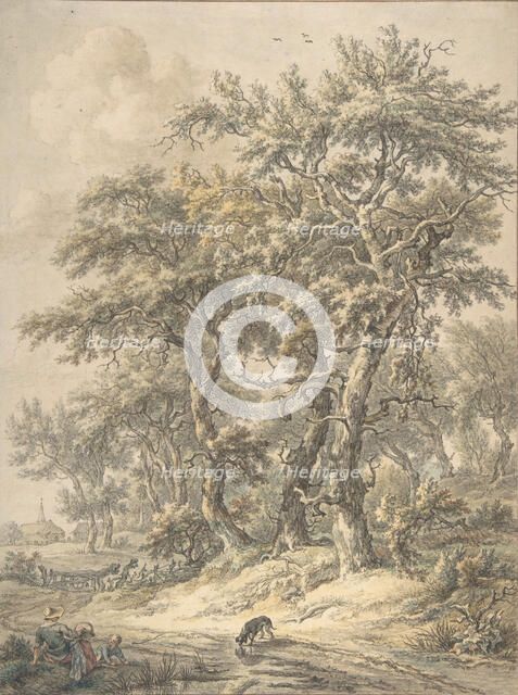 Woman and Child Sitting next to a Road, 1760-1818. Creator: Egbert van Drielst.