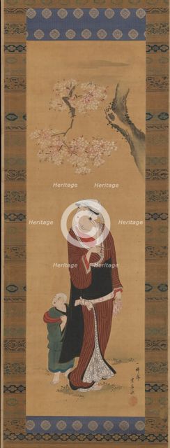 Woman and Child under a Cherry Tree, late 18th-early 19th century. Creator: Utagawa Toyohiro.