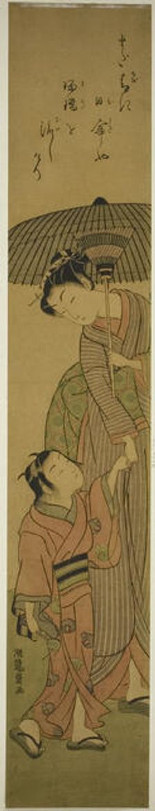 Woman and Child Under a Parasol, c. 1772. Creator: Isoda Koryusai