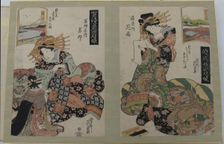 Woman and her maid, woman with scroll, early-mid 19th century. Creator: Ikeda Eisen