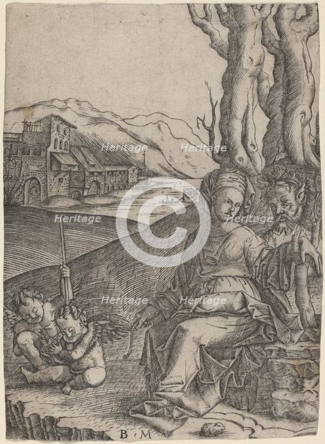 Woman and Satyr with Two Cupids, c. 1506/1512. Creator: Benedetto Montagna.