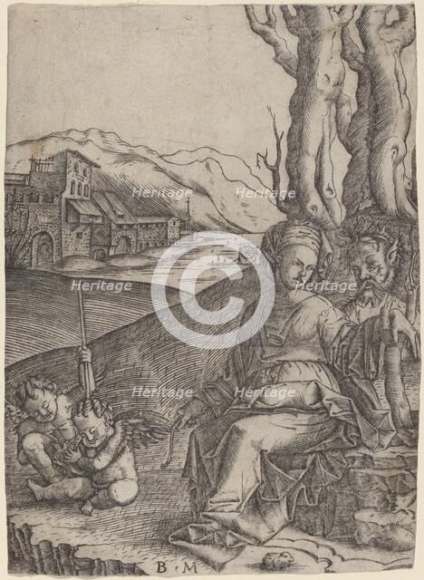 Woman and Satyr with Two Cupids, c. 1506/1512. Creator: Benedetto Montagna.