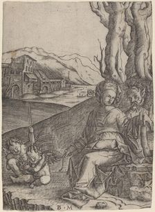 Woman and Satyr with Two Cupids, c. 1506/1512. Creator: Benedetto Montagna