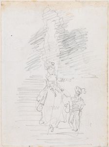 Woman and Smaller Male Figure on Grand Stairway [recto], probably c. 1754/1765. Creator: Hubert Robert