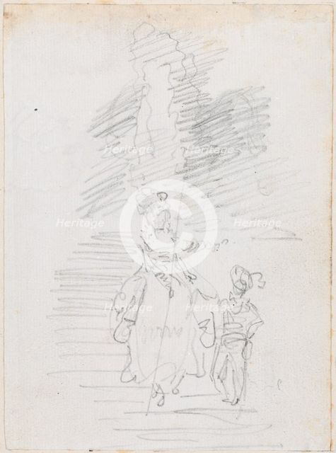 Woman and Smaller Male Figure on Grand Stairway [recto], probably c. 1754/1765. Creator: Hubert Robert.