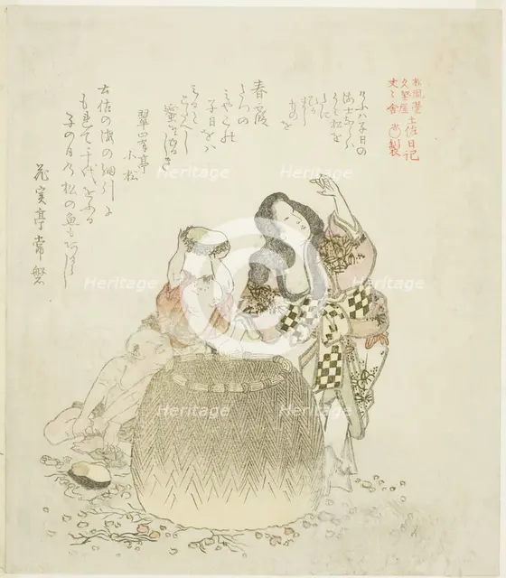Woman and two boys gathering abalone, from the series "The Tosa Diary (Tosa nikki)", Japan, 1810s. Creator: Kubo Shunman.