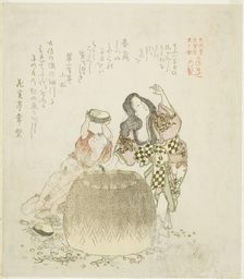 Woman and two boys gathering abalone, from the series "The Tosa Diary (Tosa nikki)", Japan, 1810s. Creator: Kubo Shunman