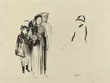 Woman and Two Children with German Soldiers, c. 1914/1919. Creator: Jean Louis Forain