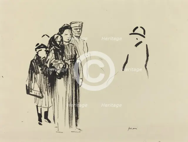Woman and Two Children with German Soldiers, c. 1914/1919. Creator: Jean Louis Forain.