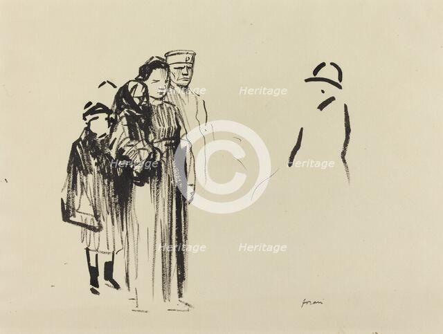 Woman and Two Children with German Soldiers, c. 1914/1919. Creator: Jean Louis Forain.