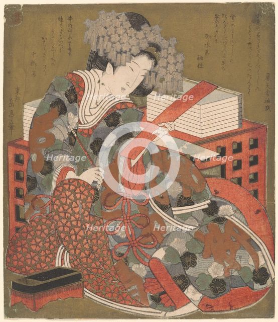 Woman About to Write a Poem, c. 1824. Creator: Gakutei.
