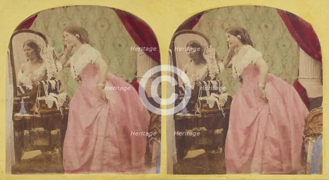 Woman admiring herself in the vanity, about 1860. Creator: Thomas Sutton.