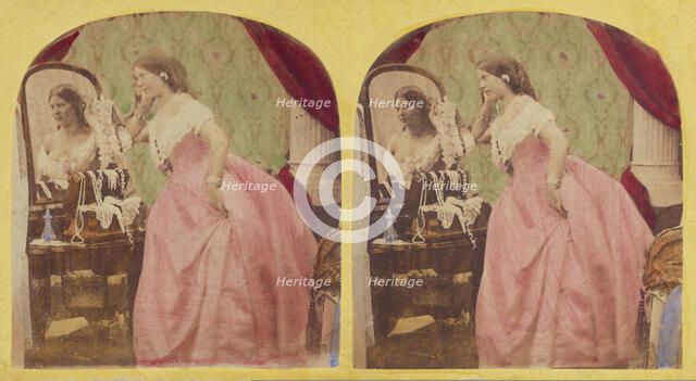 Woman admiring herself in the vanity, about 1860. Creator: Thomas Sutton.