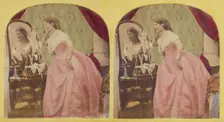 Woman admiring herself in the vanity, about 1860. Creator: Thomas Sutton
