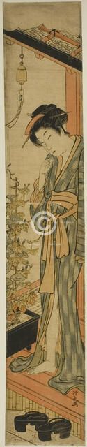 Woman Admiring Morning Glories while Brushing Her Teeth, c. 1779. Creator: Torii Kiyonaga.