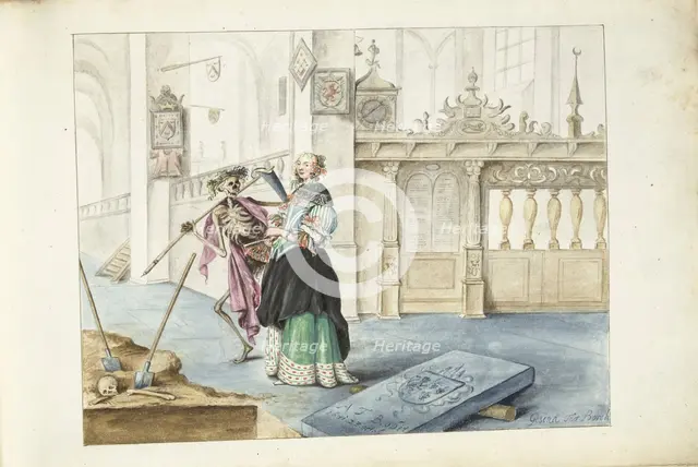 Woman (Aeltien?) standing next to death in St Michael's Church, Zwolle, c.1671. Creator: Gesina ter Borch.