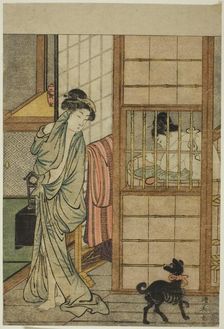 Woman After a Bath, from "Comparison of Alluring Beauties (Irokurabe enpu sugata)", c. 1781. Creator: Torii Kiyonaga