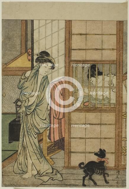 Woman After a Bath, from "Comparison of Alluring Beauties (Irokurabe enpu sugata)", c. 1781. Creator: Torii Kiyonaga.