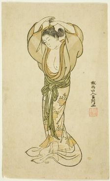 Woman Arranging Her Hair, Japan, 1765. Creator: Kyosen