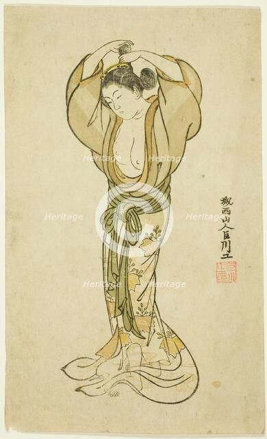 Woman Arranging Her Hair, Japan, 1765. Creator: Kyosen.