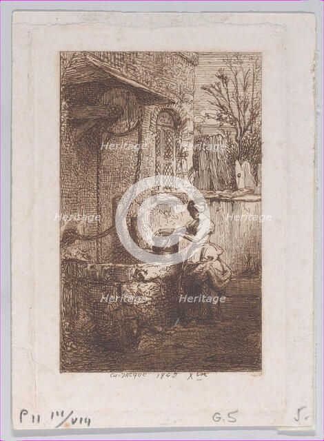Woman at a Well, 1842. Creator: Charles Emile Jacque.