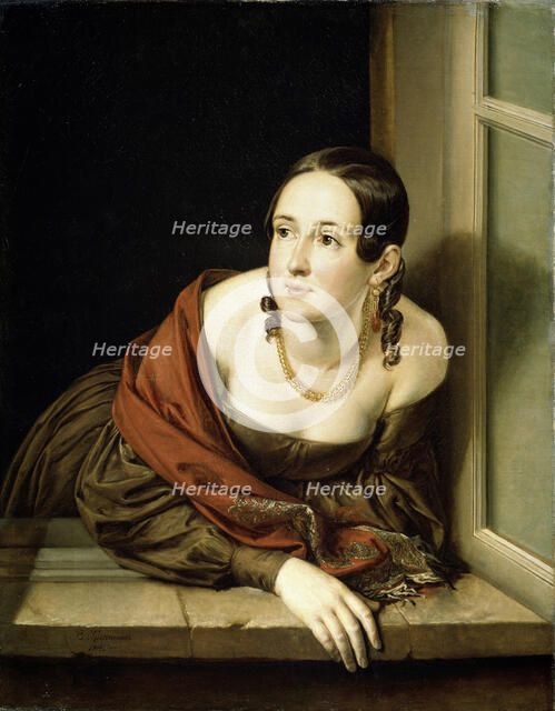 Woman at a window, 1841. Artist: Tropinin, Vasili Andreyevich (1776-1857)