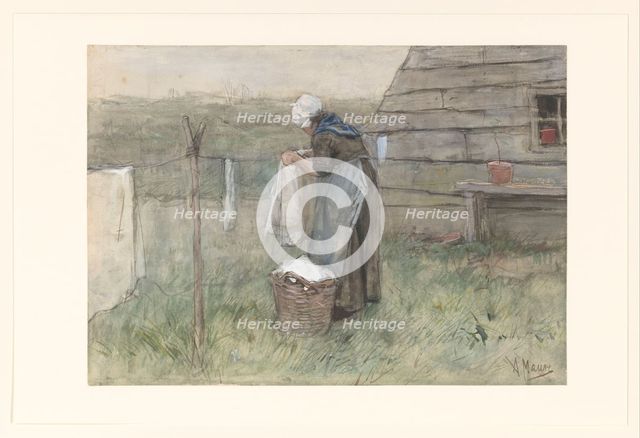 Woman at a clothesline, 1848-1888. Creator: Anton Mauve.