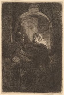 Woman at a Door Hatch Talking to a Man and Children (The Schoolmaster), 1641. Creator: Rembrandt Harmensz van Rijn