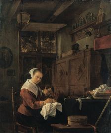 Woman at Her Sewing Table, c1655. Creator: Thomas Wijck