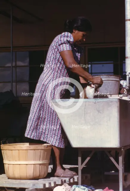 Woman at the community laundry on Saturday afternoon, FSA ... camp, Robstown, Tex., 1942. Creator: Arthur Rothstein.