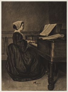 Woman at the Spinet, 1860. Creator: François Bonvin (French, 1817-1887)