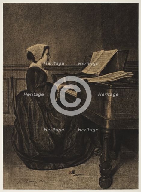 Woman at the Spinet, 1860. Creator: François Bonvin (French, 1817-1887).