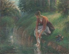 Woman Bathing Her Feet in a Brook, 1894/95. Creator: Camille Pissarro