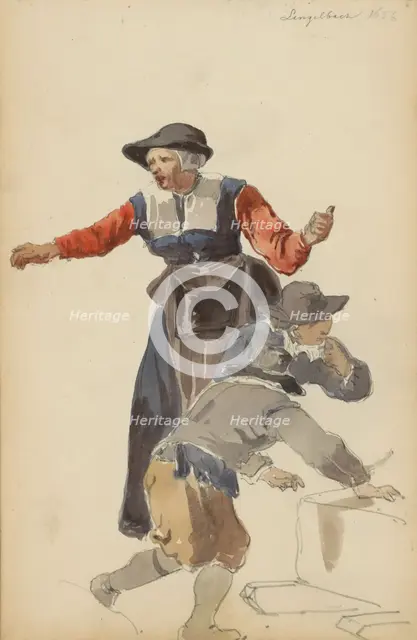 Woman behind two boys, c. 1846-c. 1882. Creator: Cornelis Springer.