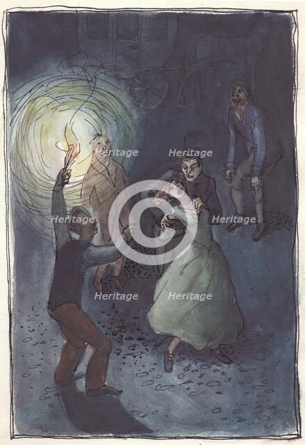 Woman being abducted, 1952. Creator: Shirley Markham.