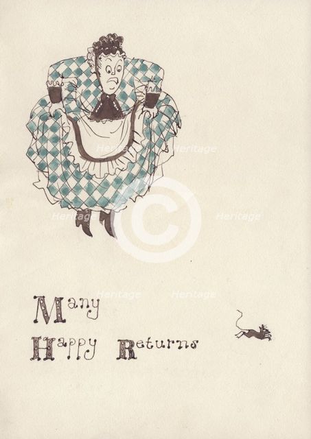 Woman being frightened by a mouse, c1950. Creator: Shirley Markham.