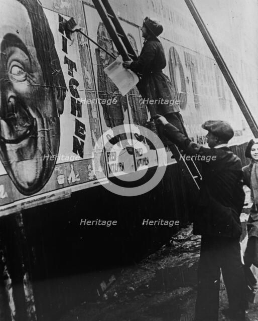 Woman bill poster, England, between c1915 and c1920. Creator: Bain News Service.