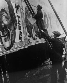 Woman bill poster, England, between c1915 and c1920. Creator: Bain News Service