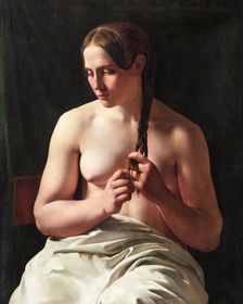 Woman braiding her hair, 1839. Creator: Ludvig August Smith