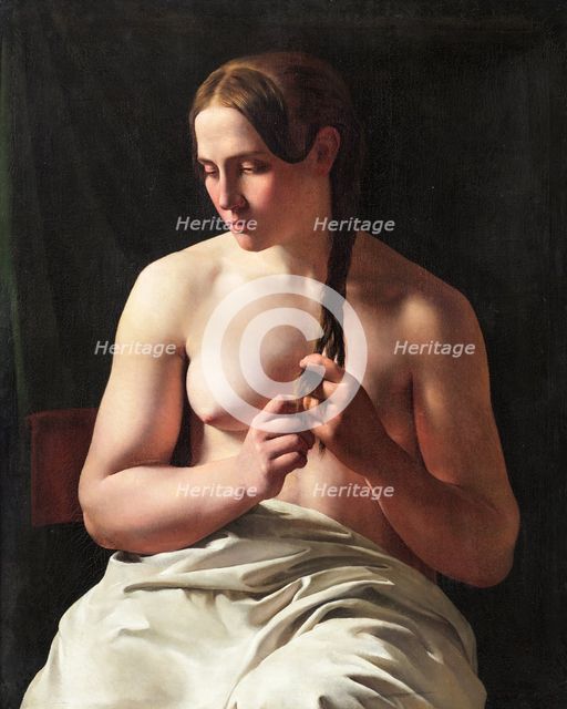 Woman braiding her hair, 1839. Creator: Ludvig August Smith.