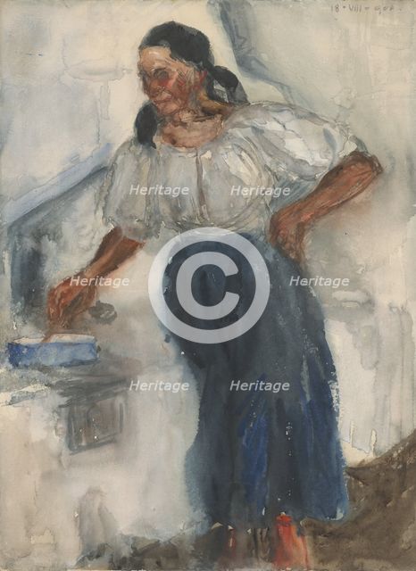 Woman by the stove, 1904. Creator: Milos Jiránek.