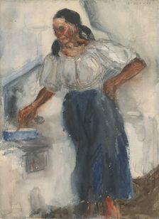 Woman by the stove, 1904. Creator: Milos Jiránek