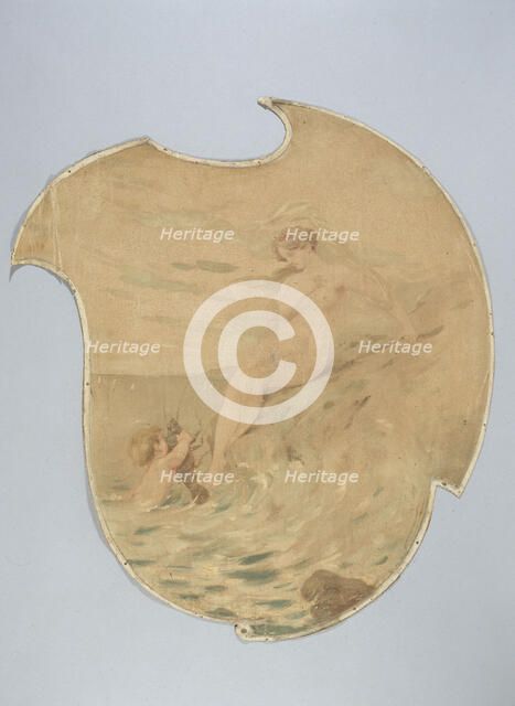 Woman by the sea with a child carrying a crayfish. Decorative painting for the Cafe de Paris, c1900. Creator: Unknown.