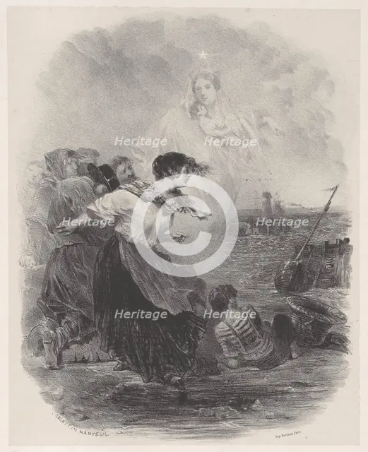 Woman by the Sea with the Madonna, Pointing to a Ship, ca. 1848-62. Creator: Célestin Nanteuil.