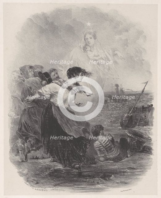 Woman by the Sea with the Madonna, Pointing to a Ship, ca. 1848-62. Creator: Célestin Nanteuil.
