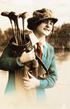 Woman golfer, postcard, c1910. Creator: Unknown