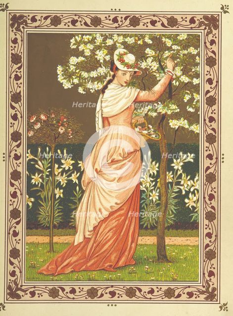 Woman gathering blossom, 1876. Creators: Walter Crane, Catherine Greenaway.