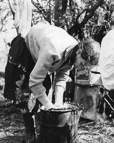 Woman doing the washing, Charlwood, Surrey, 1960s(?)