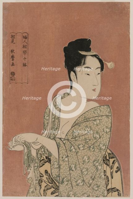 Woman Drying Her Hands (from the series Ten Aspects of the Physiognomy of Women), c. 1793. Creator: Kitagawa Utamaro (Japanese, 1753?-1806).