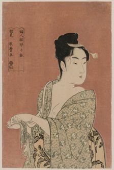 Woman Drying Her Hands (from the series Ten Aspects of the Physiognomy of Women), c. 1793. Creator: Kitagawa Utamaro (Japanese, 1753?-1806)